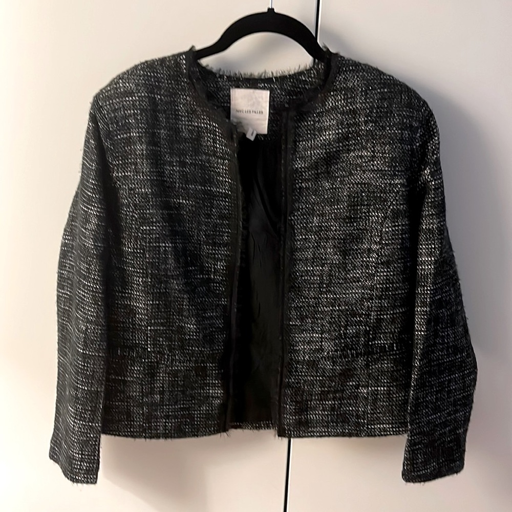 Avec Les Filles Small Tweed Blazer Black Kensington Jacket 3/4 Sleeve